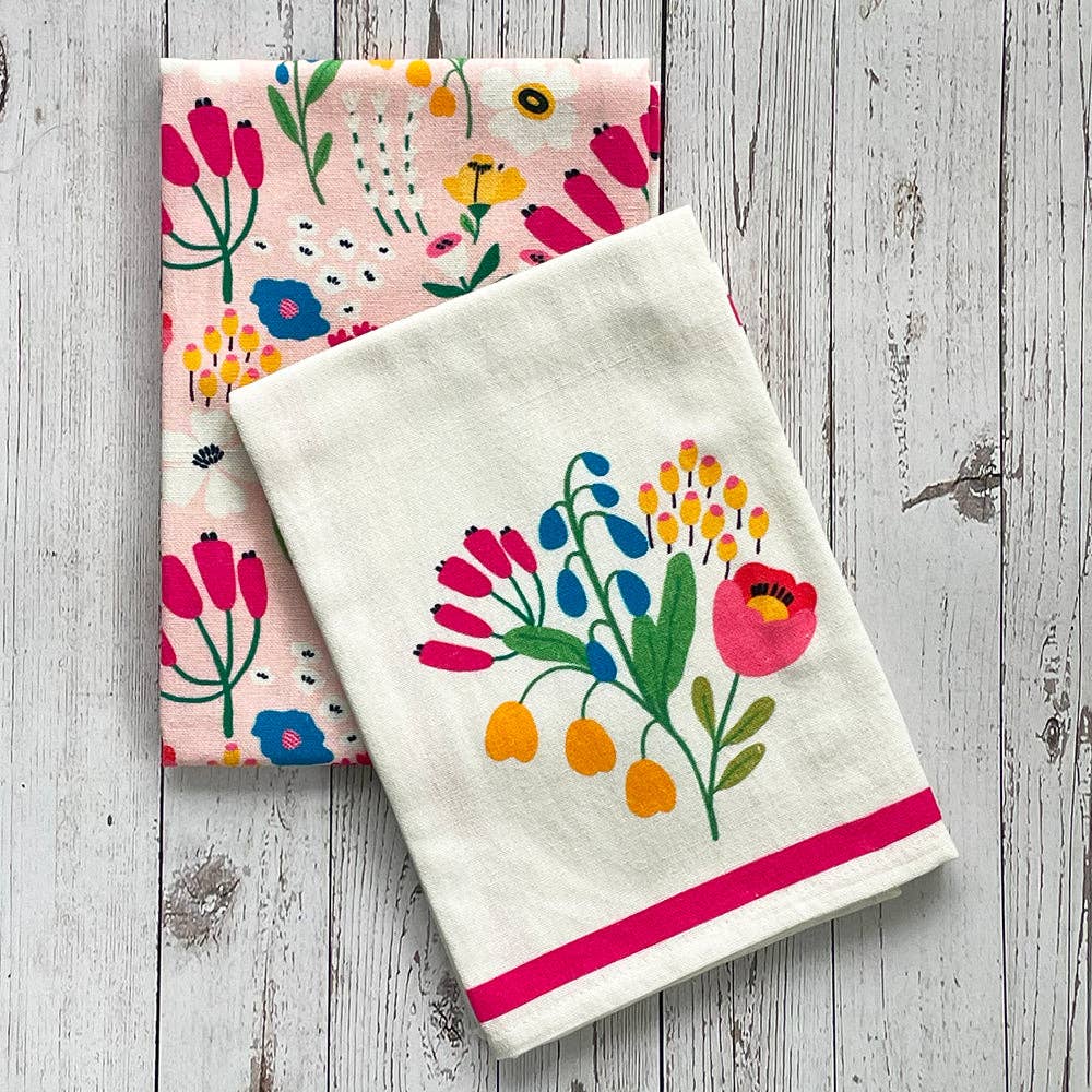Flower Market Printed Kitchen Dishtowel Mahogany