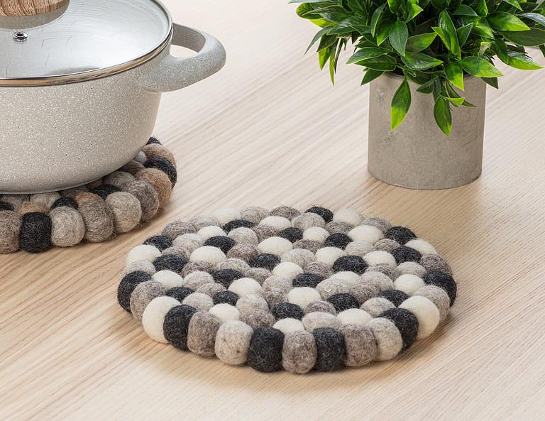 Felted Ball Trivet: Grey Home. Finally