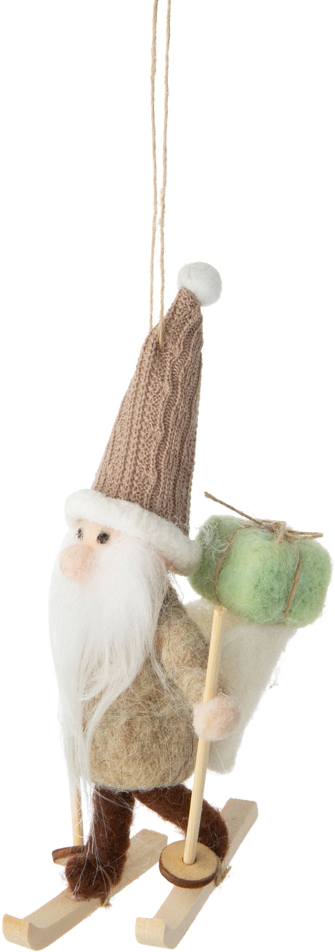 Felt Nordic Skier Santa With Backpack Ornament Home. Finally