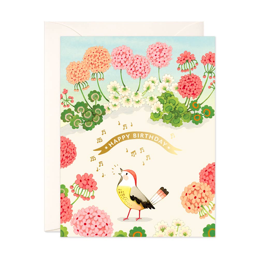 Geranium and Bird Birthday Greeting Card JooJoo Paper