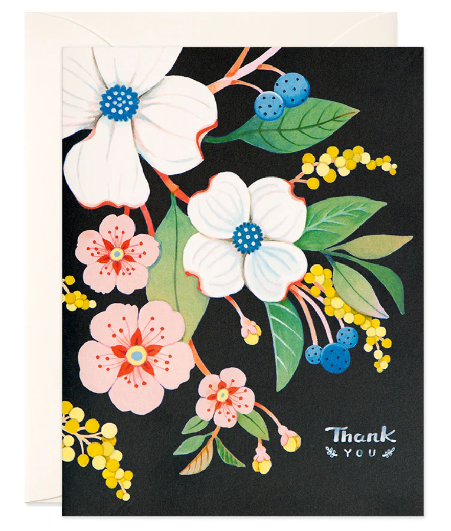 Thank You Greeting Card: Navy Floral JooJoo Paper