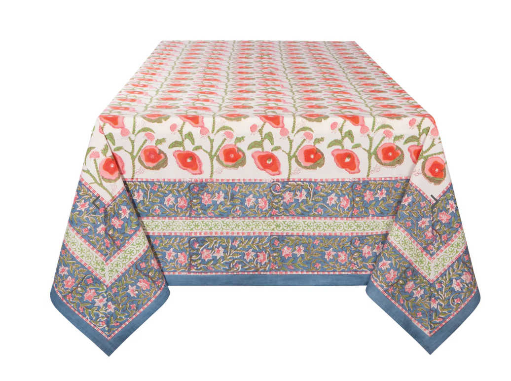 Poppy Block Print Tablecloth Danica Heirloom