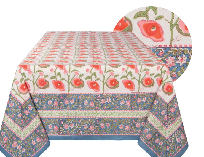 Poppy Block Print Tablecloth Danica Heirloom