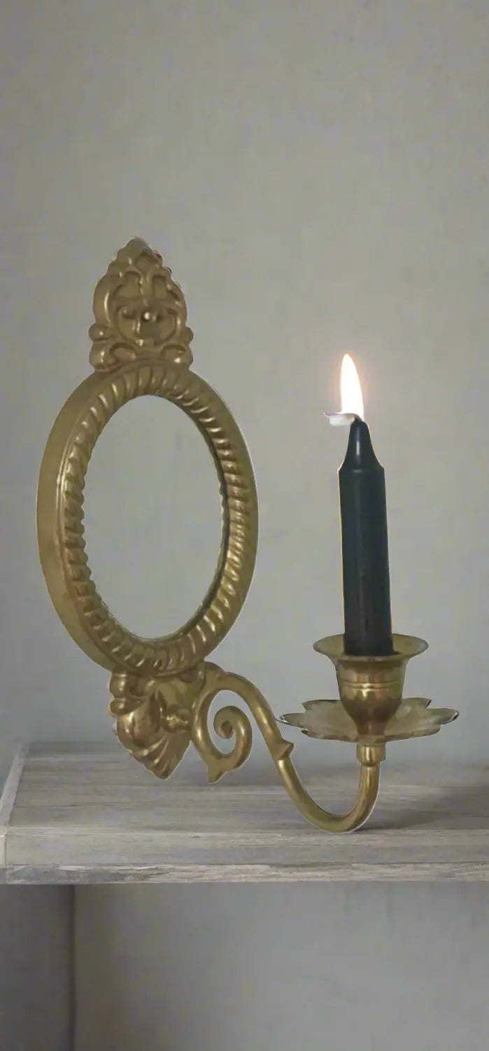 Brass Framed Mirror Sconce with Candle holder Hunted & Gathered