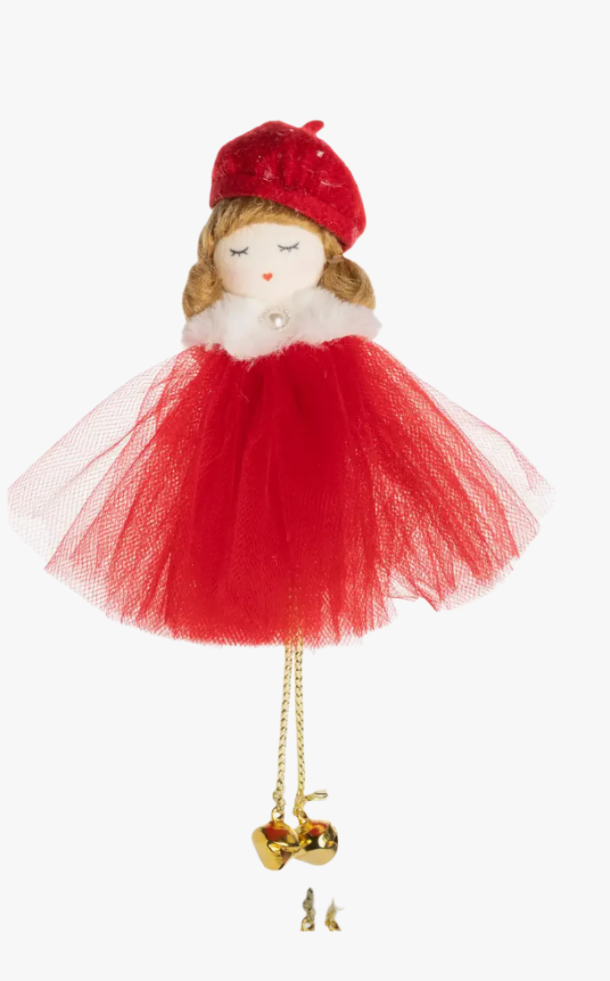 Doll in Holiday Tulle Dress & Beret Ornament Home. Finally