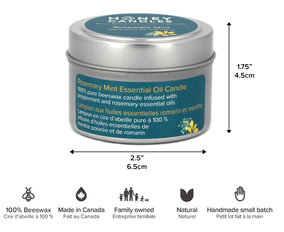 Rosemary Mint Beeswax Candle Tin Honey Candles