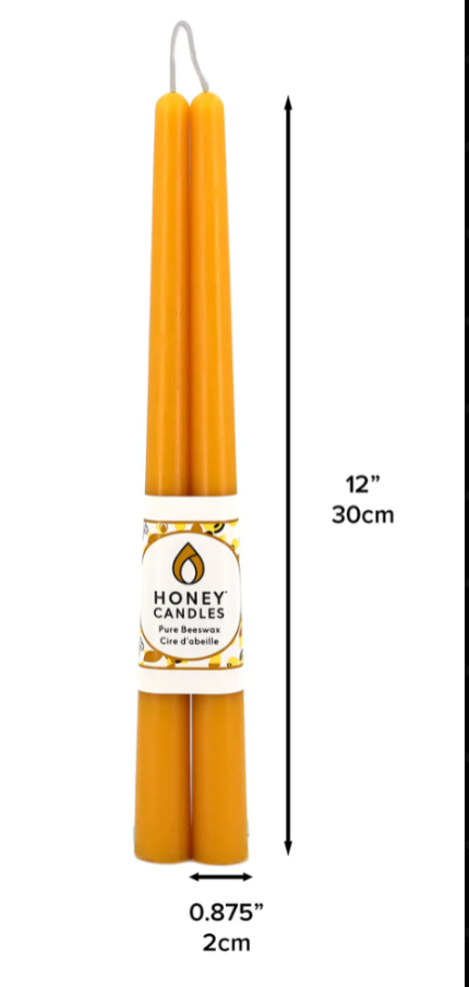 12 Inch Natural Beeswax Taper Candles: Set of Two Honey Candles