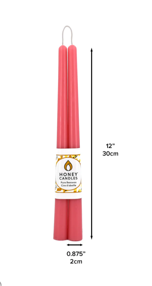 12 Inch Paris Pink Beeswax Taper Candle: Set of Two Honey Candles
