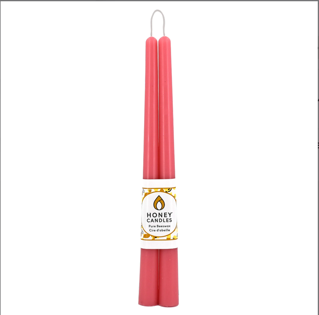 12 Inch Paris Pink Beeswax Taper Candle: Set of Two Honey Candles