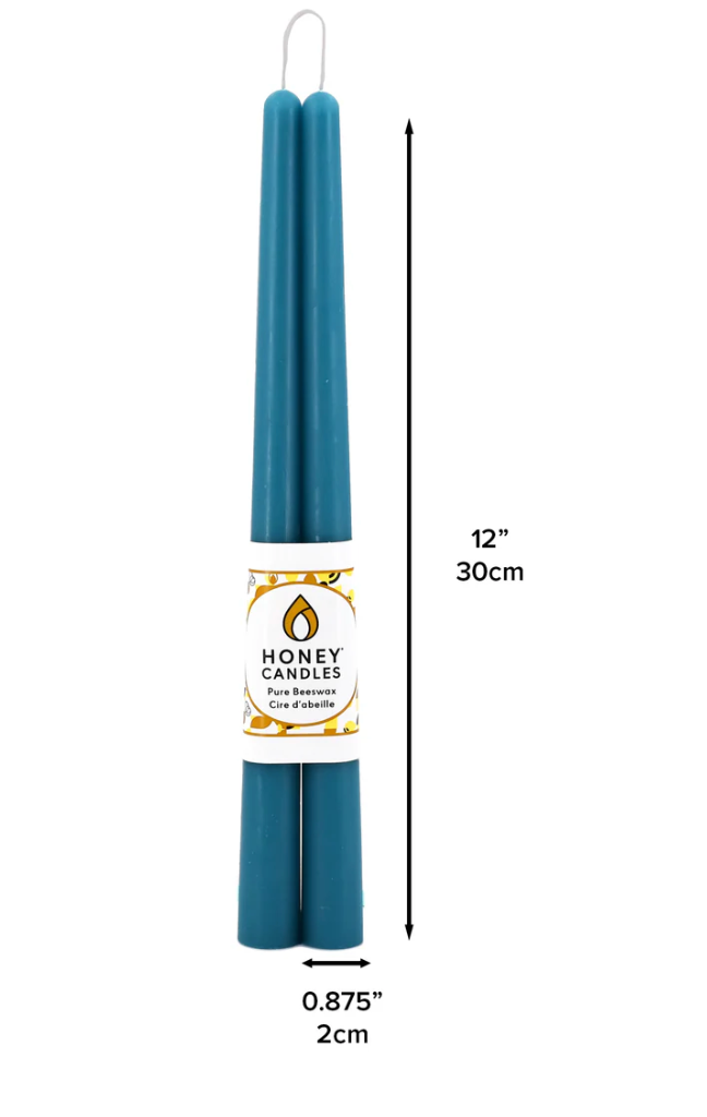 12 Inch Glacier Teal Beeswax Taper Candle (Set of Two) Honey Candles