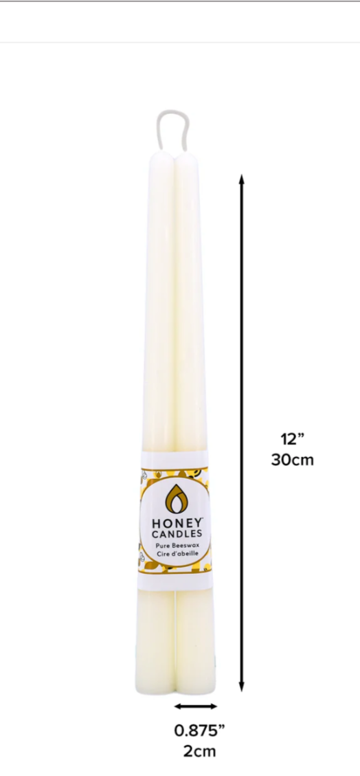 12 Inch Pearl Beeswax Taper Candle (Set of Two) Honey Candles