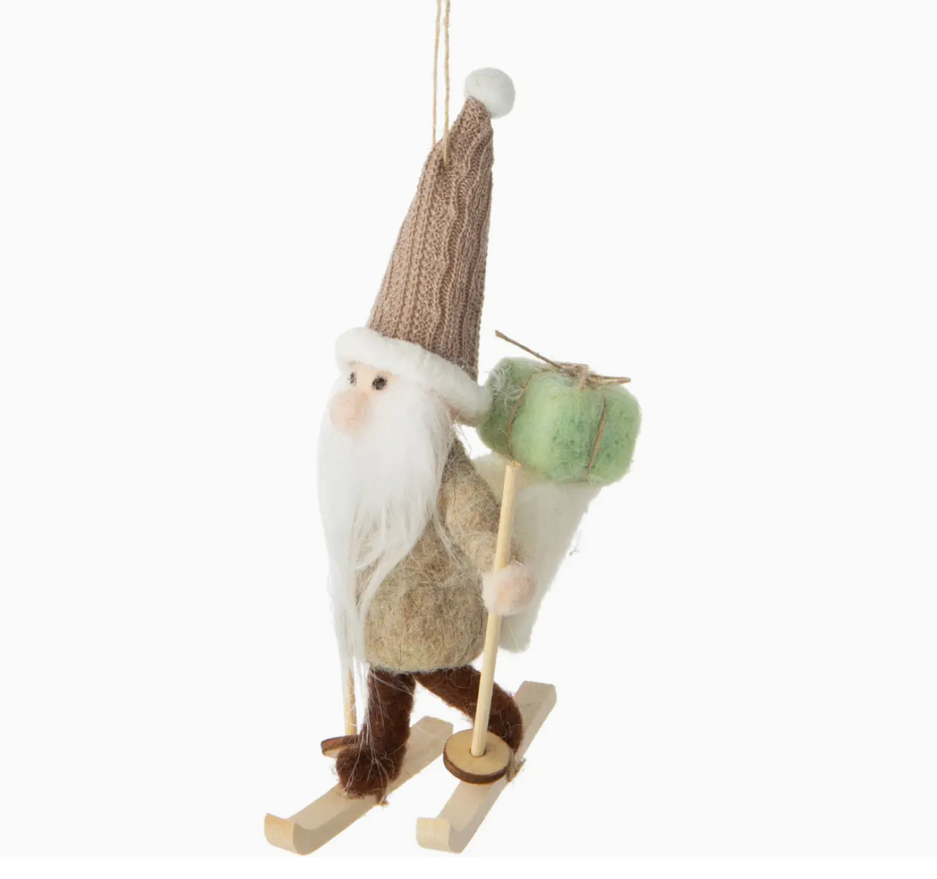 Felt Nordic Skier Santa With Backpack Ornament Home. Finally
