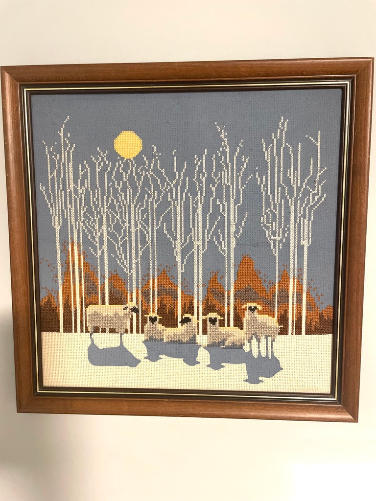 Sheep in The Moonlight Cross Stitched Artwork