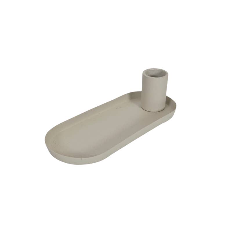Rough Metal tray candleholder: Dusty White