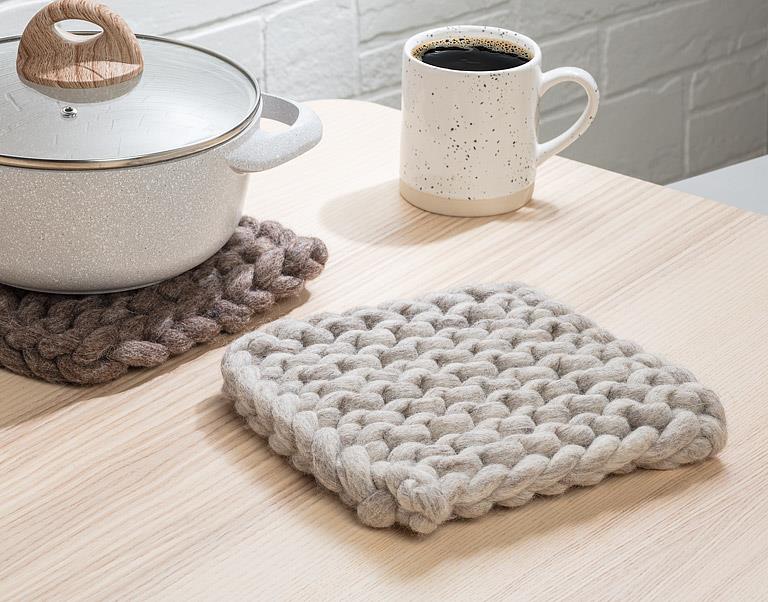 Chunky Wool Knitted Trivet: Oat Home. Finally