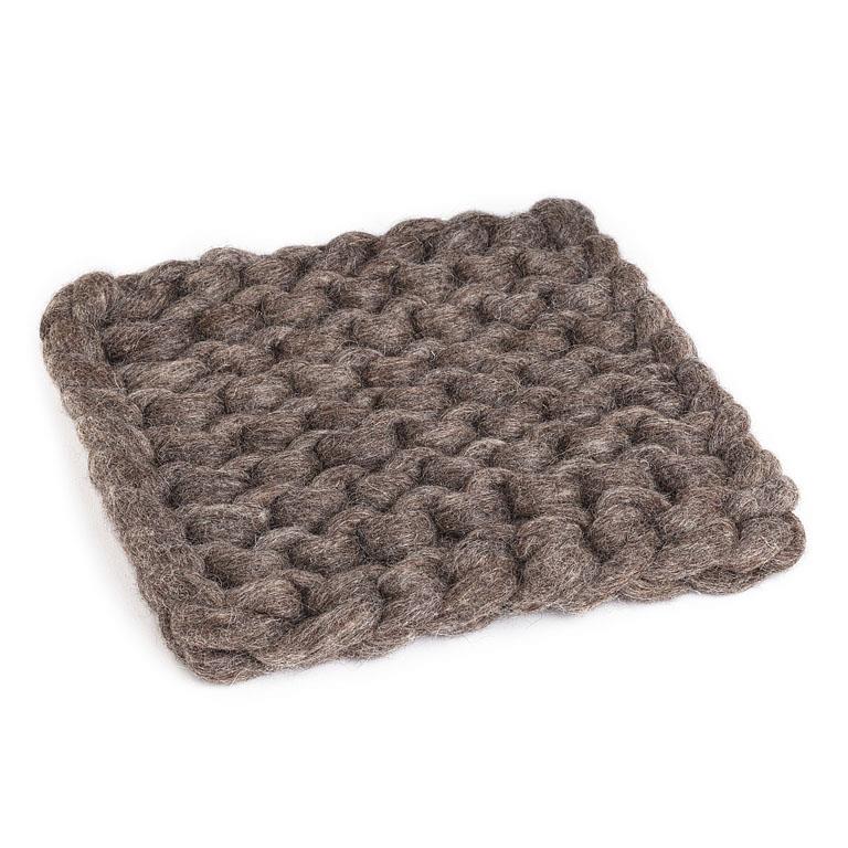 Chunky Wool Knitted Trivet: Taupe