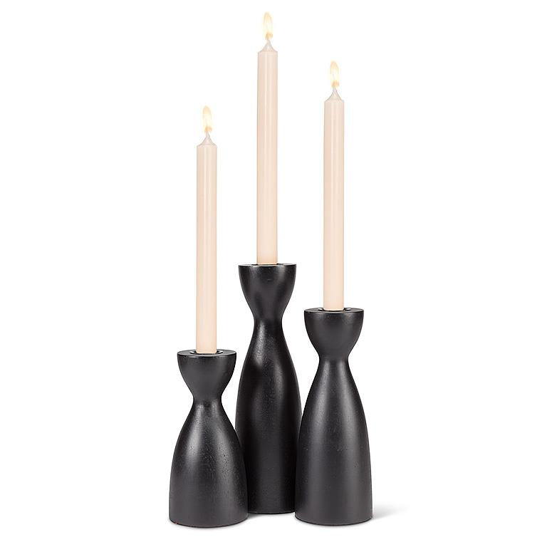 Curvy Black Wooden Candle Holder