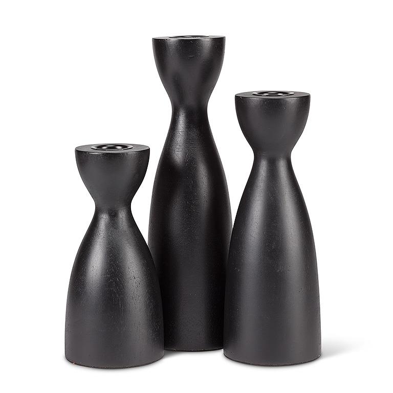 Curvy Black Wooden Candle Holder