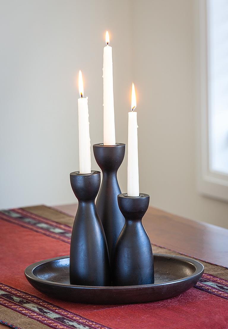 Curvy Black Wooden Candle Holder