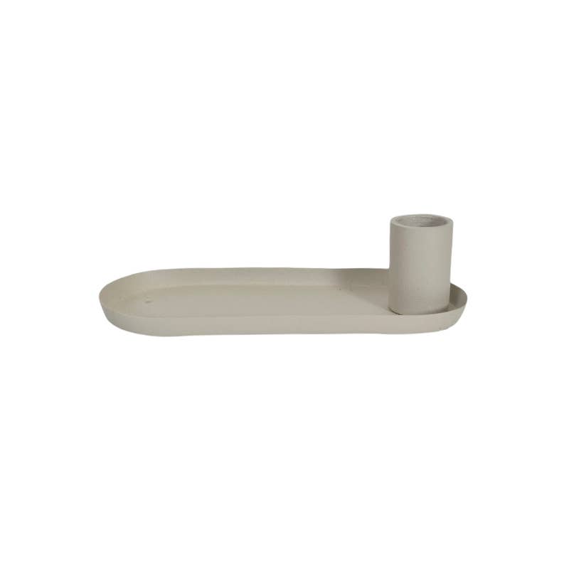 Rough Metal tray candleholder: Dusty White