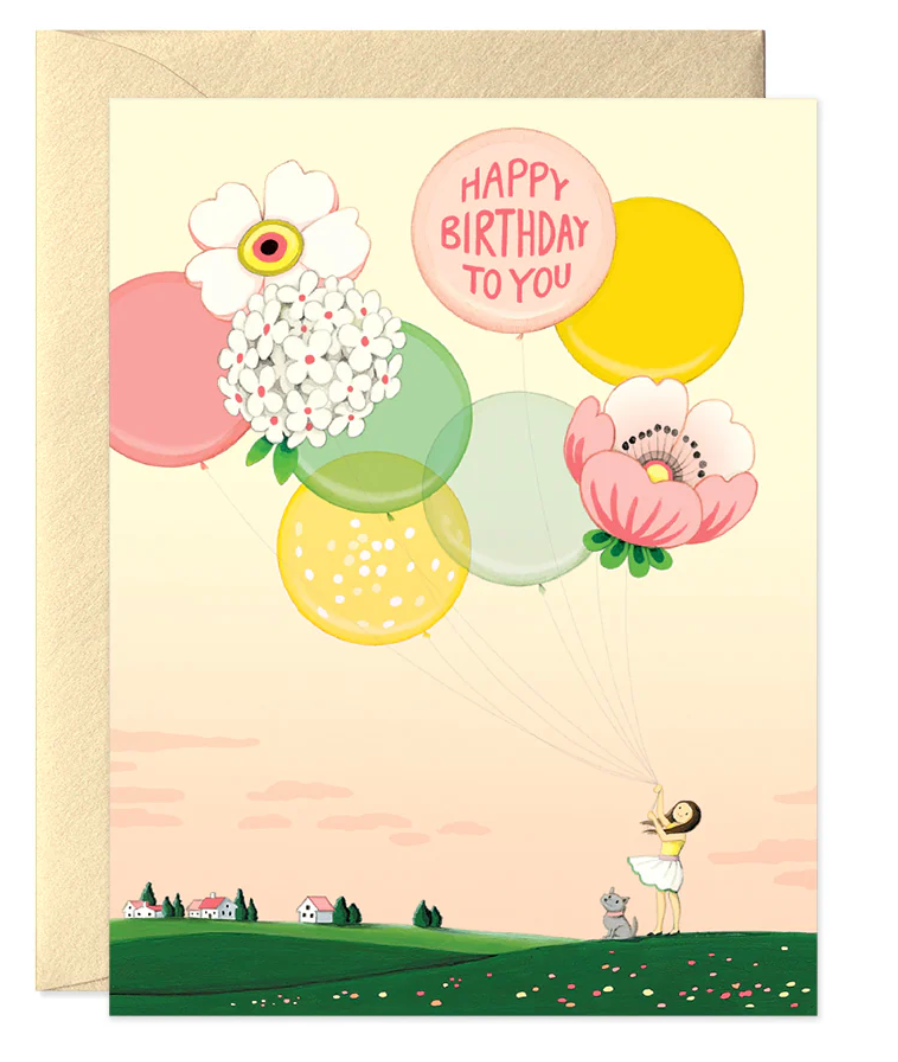 Floral Balloons Birthday Greeting Card