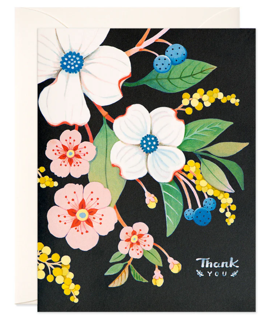 Navy Floral Thank You Greeting Card