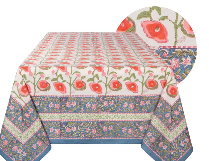 Poppy Block Print Tablecloth