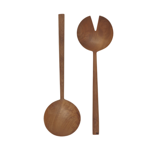 Teak Wood Round Salad Servers (Set of 2)