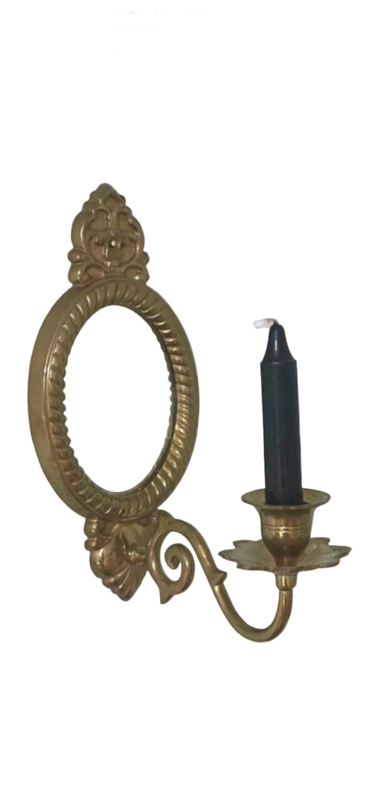 Brass Framed Mirror Sconce with Candle holder