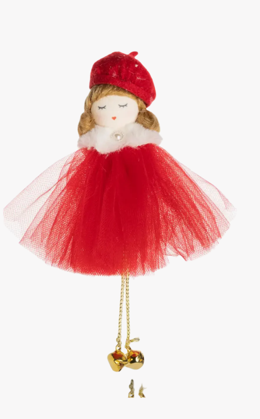 Doll in HolidayTulle Dress & Beret  Ornament