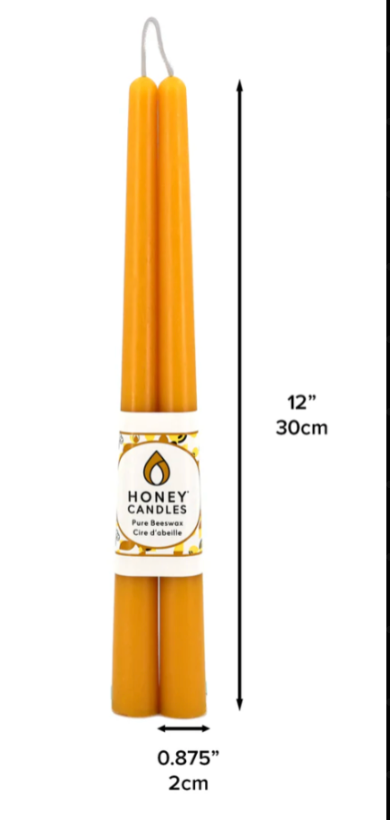 12 Inch Natural Beeswax Taper Candles: Set of Two