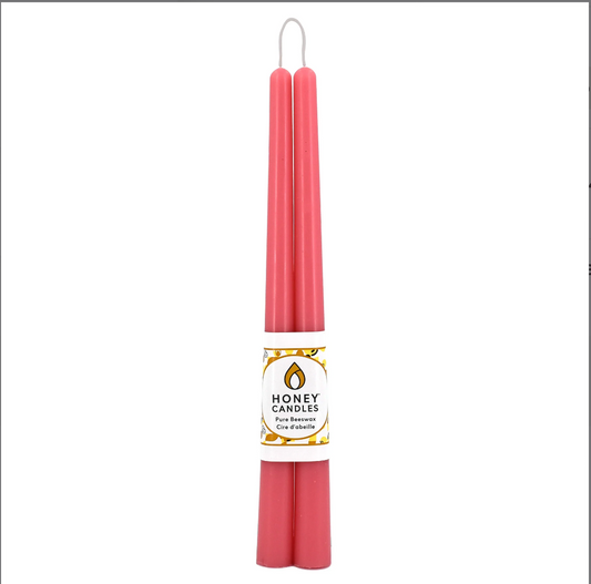 12 Inch Paris Pink Beeswax Taper Candle: Set of Two