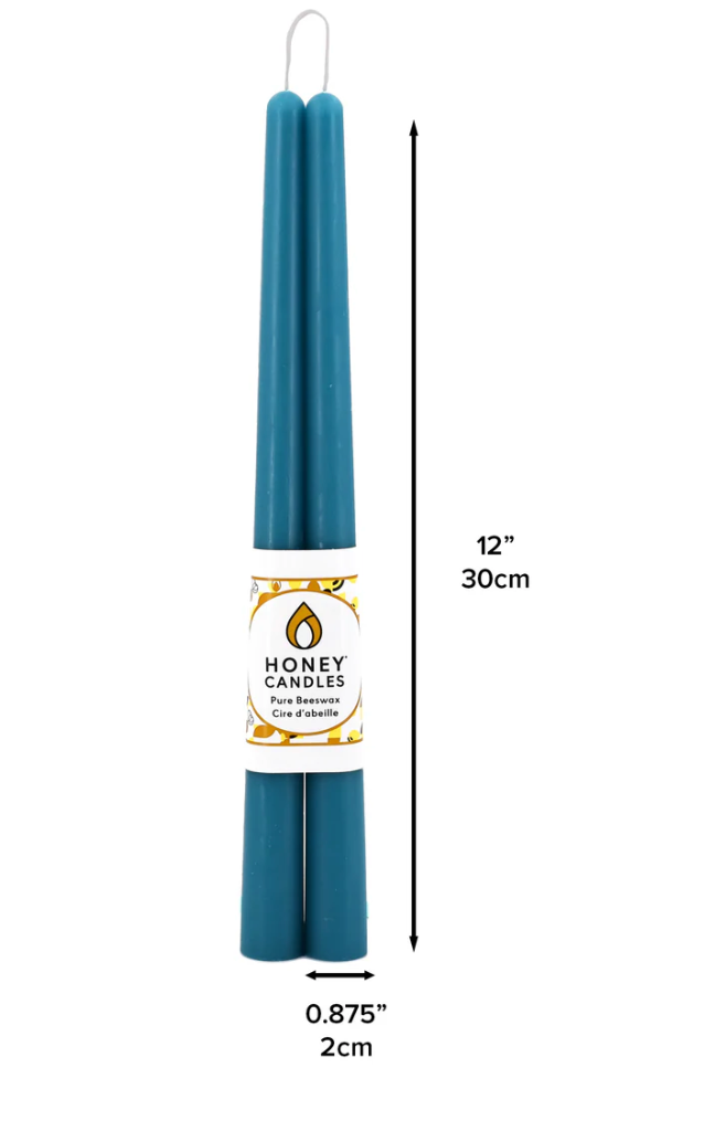 12 Inch Glacier Teal Beeswax Taper Candle (Set of Two)