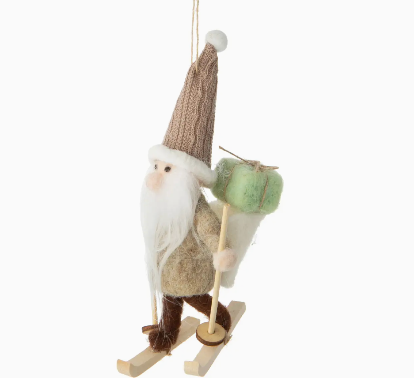 Felt Nordic Skier Santa With Backpack Ornament