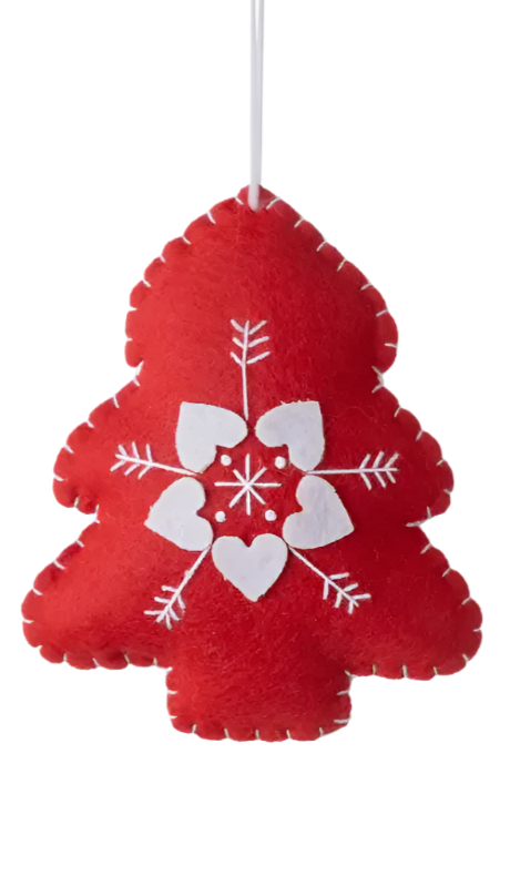 Scandinavian Red Felt flower motif Ornaments