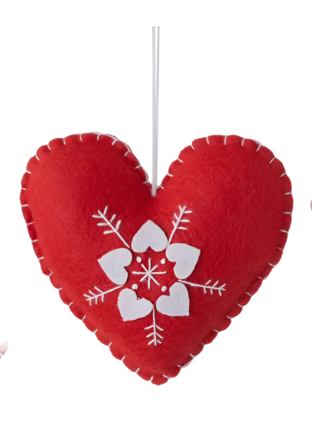 Scandinavian Red Felt flower motif Ornaments