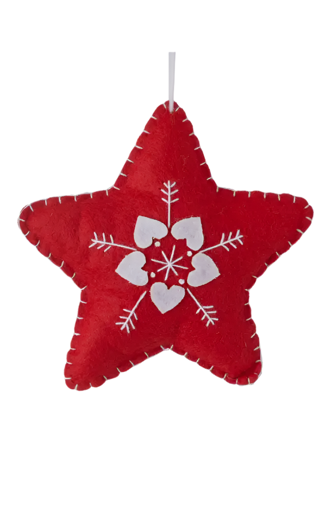 Scandinavian Red Felt flower motif Ornaments