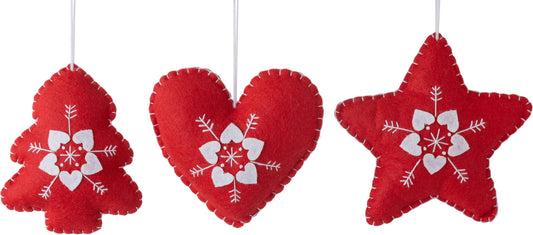 Scandinavian Red Felt flower motif Ornaments