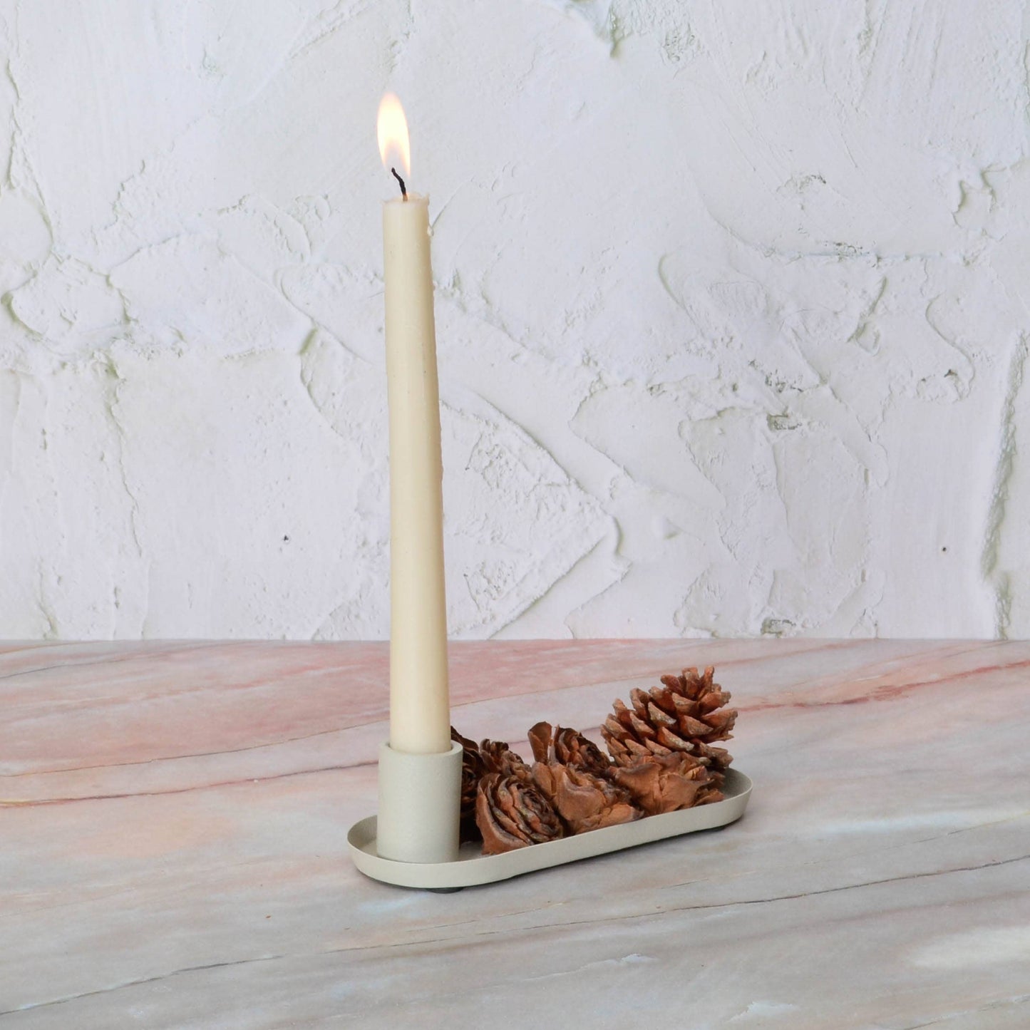 Rough Metal tray candleholder: Dusty White